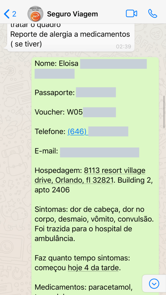Terceiro print da conversa com o agente do segur viagem pelo Whatsapp