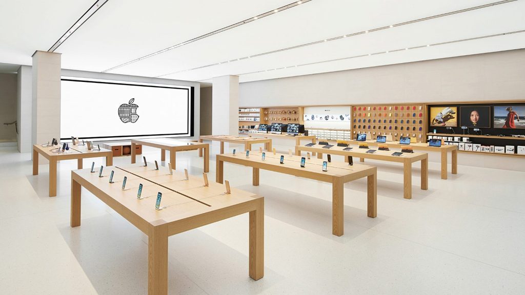 Interior das lojas da Apple. Apple Miami.